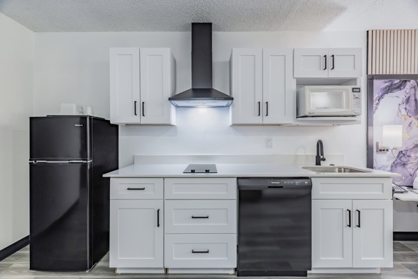 Suite kitchenette cabinets and appliances